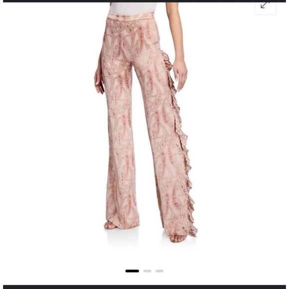 ALEXIS Izami Paisley-Print Ruffle SatinPants Pink Size XS Boho Romantic Eclectic - Picture 1 of 8